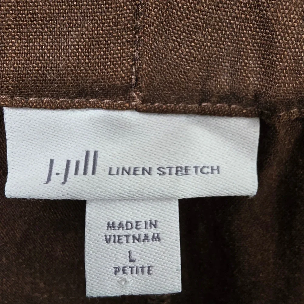 J.Jill Brown Linen Stretch Pull On Crop Pants L Petite Runs Large